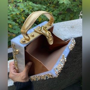 White Marbled gold hardware purse